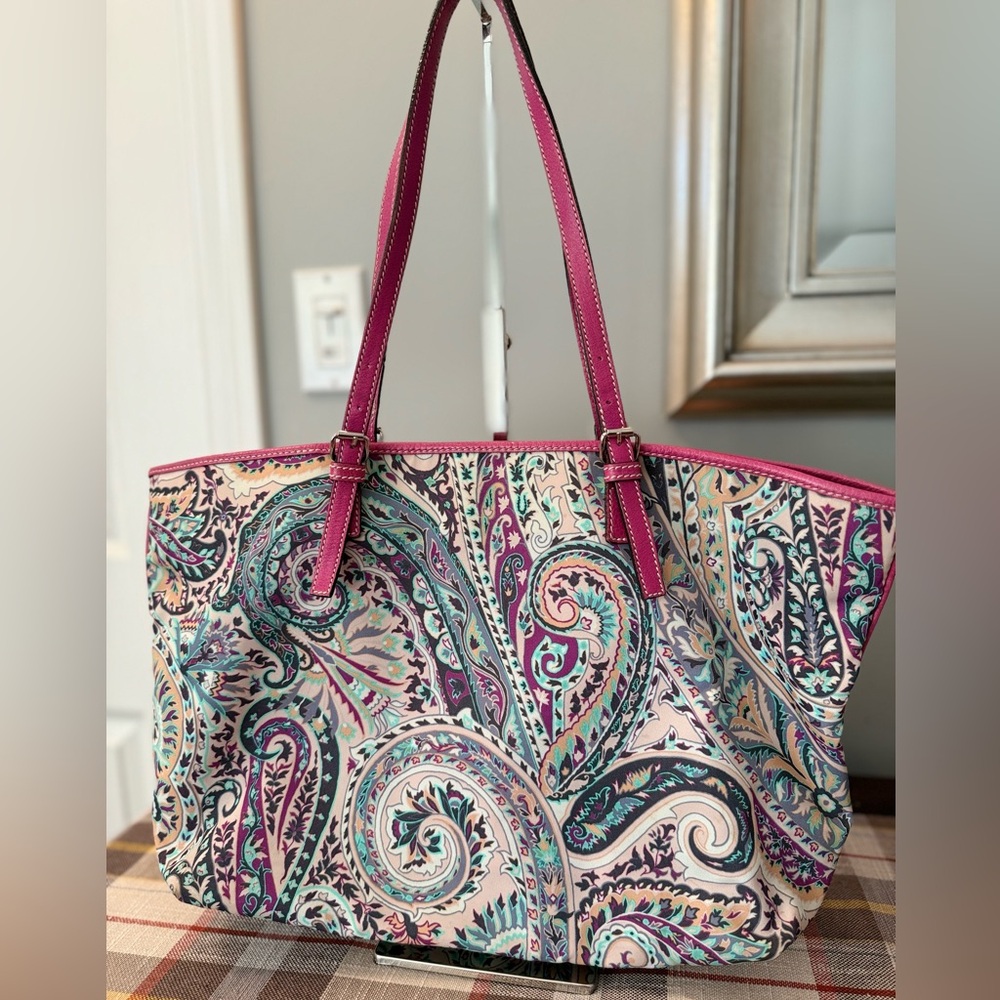 Etro Paisley Canvas & Leather Shoulder / Tote Bag